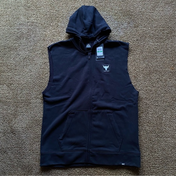 Under Armour Project Rock Mens Full Zip Hoodie Sleeveless Jacket NWT Sz Various - Picture 6 of 12